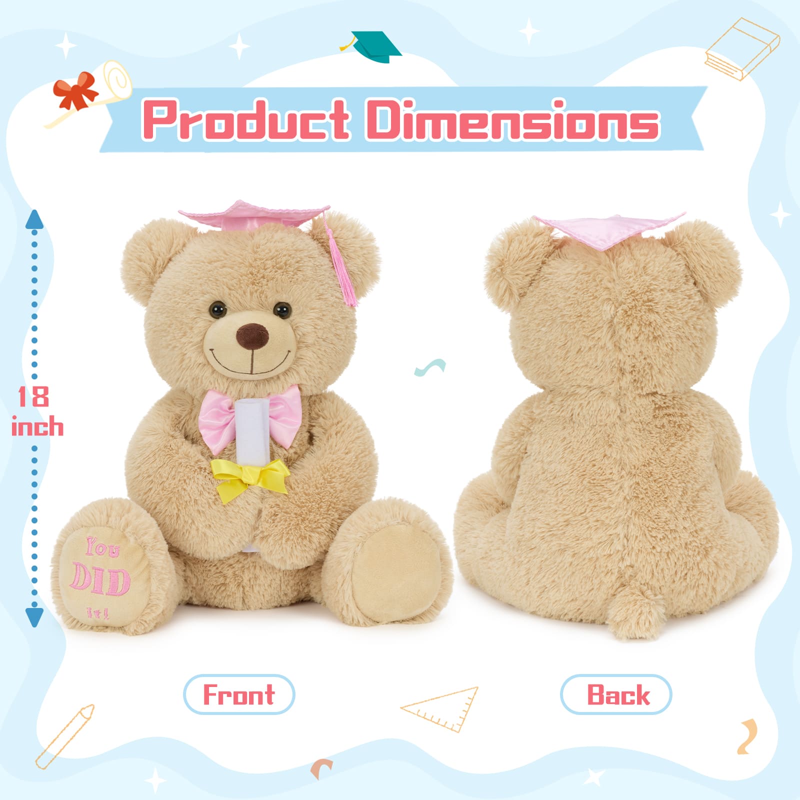 Cute graduation bear plush toy with graduation cap and mini diploma soft huggable stuffed animal celebration gift for students