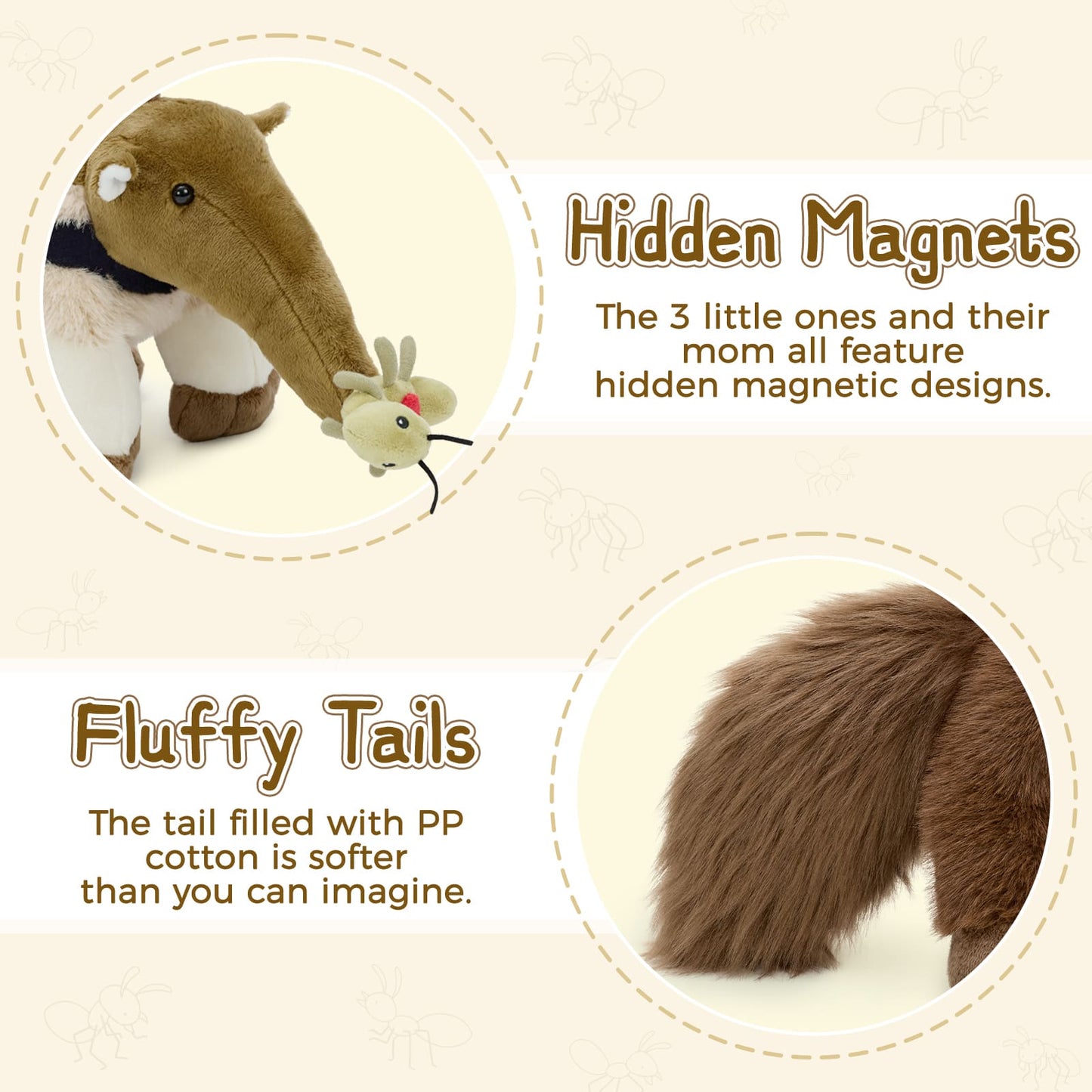 Interactive plush toy set featuring anteater and baby ants