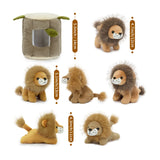 Six Lion Plush Toy Set with Stuffed Tree Stump Hideaway