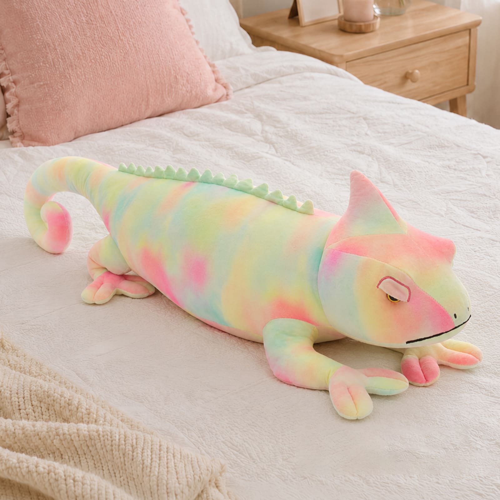 39.3" Pastel Rainbow Chameleon Plush Toy Giant Soft Stuffed Lizard Pillow