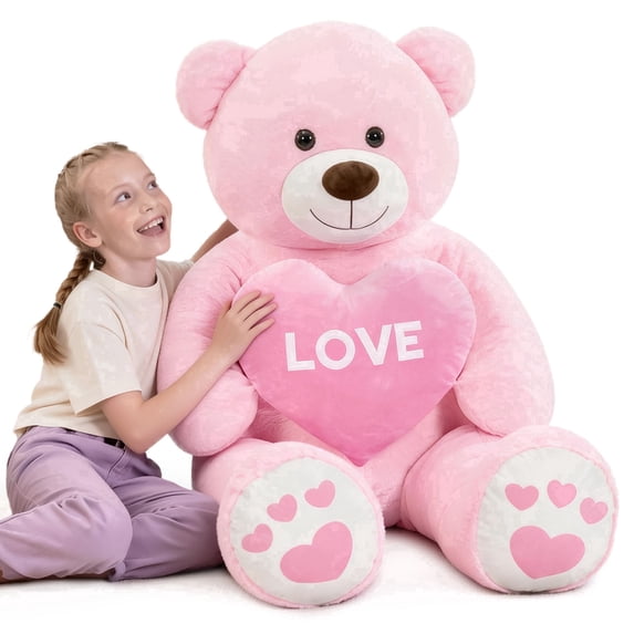 Tezituor 52" Giant Teddy Bear Stuffed Animal Big Bear Plush with Love Heart Plush Toy