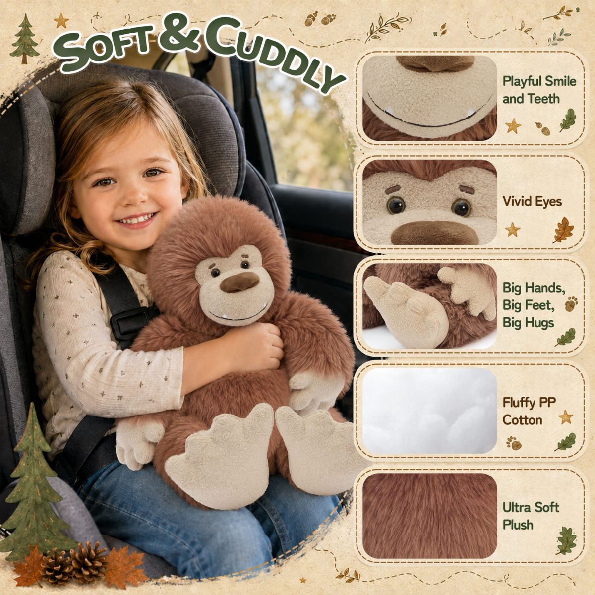 15.75-Inch Bigfoot Plush Stuffed Animal – 4 Pcs Soft & Cuddly Sasquatch Toy