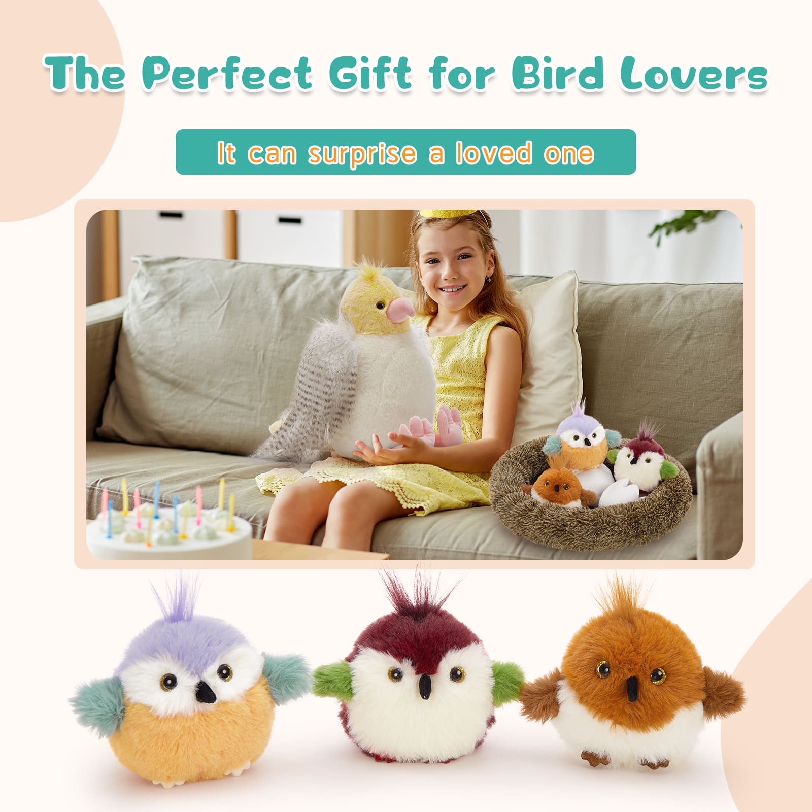 Budgerigar Stuffed Animals - Parakeet Plush Toys - One Big Parrot Plush with Three Parrot Baby Plushies - Parrot Stuffed Animals with Babies in the Belly - Parrot Stuffed Animal Babies with Their Mom - Christmas Birthday Thanksgiving Gift for Birders