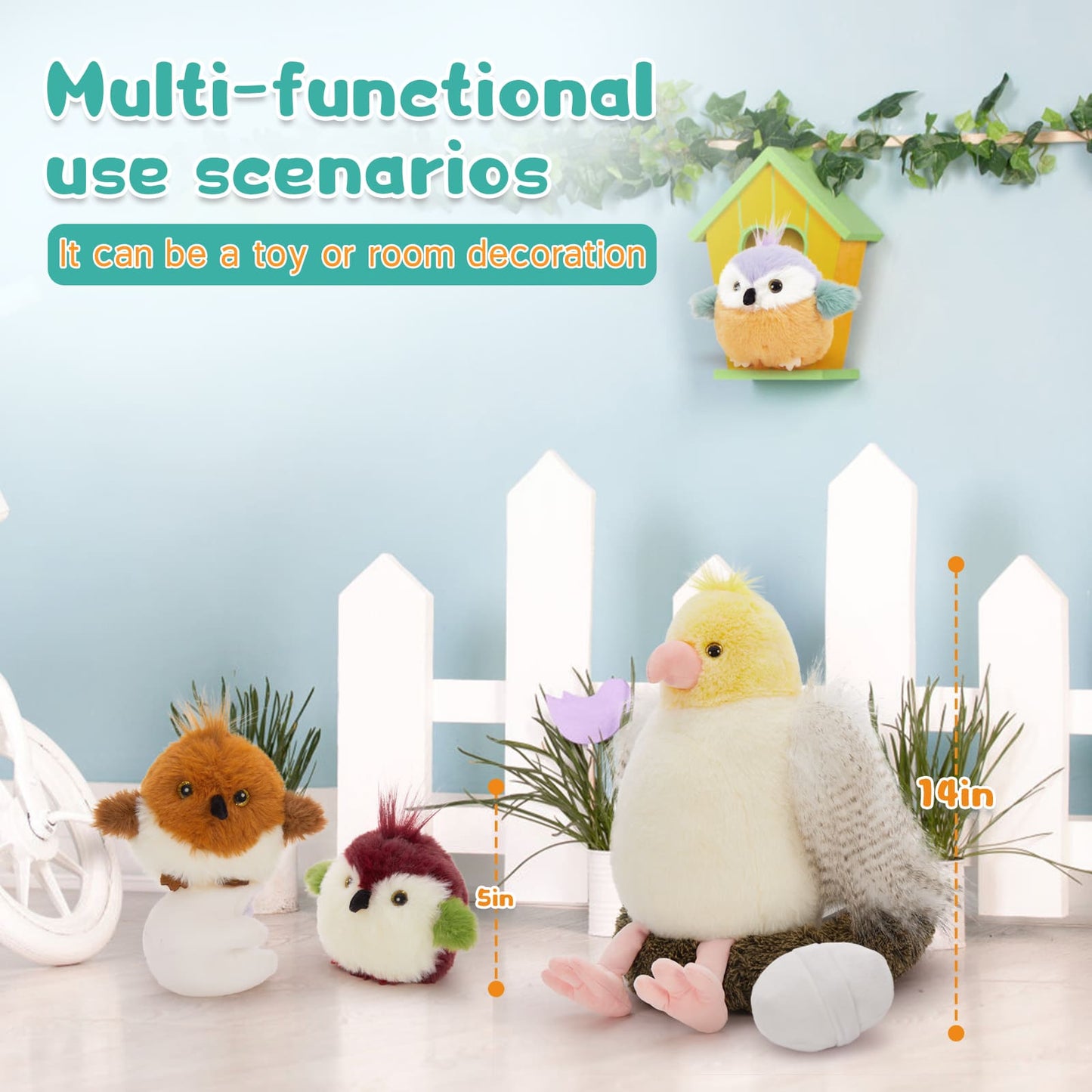 Budgerigar Stuffed Animals - Parakeet Plush Toys - One Big Parrot Plush with Three Parrot Baby Plushies - Parrot Stuffed Animals with Babies in the Belly - Parrot Stuffed Animal Babies with Their Mom - Christmas Birthday Thanksgiving Gift for Birders