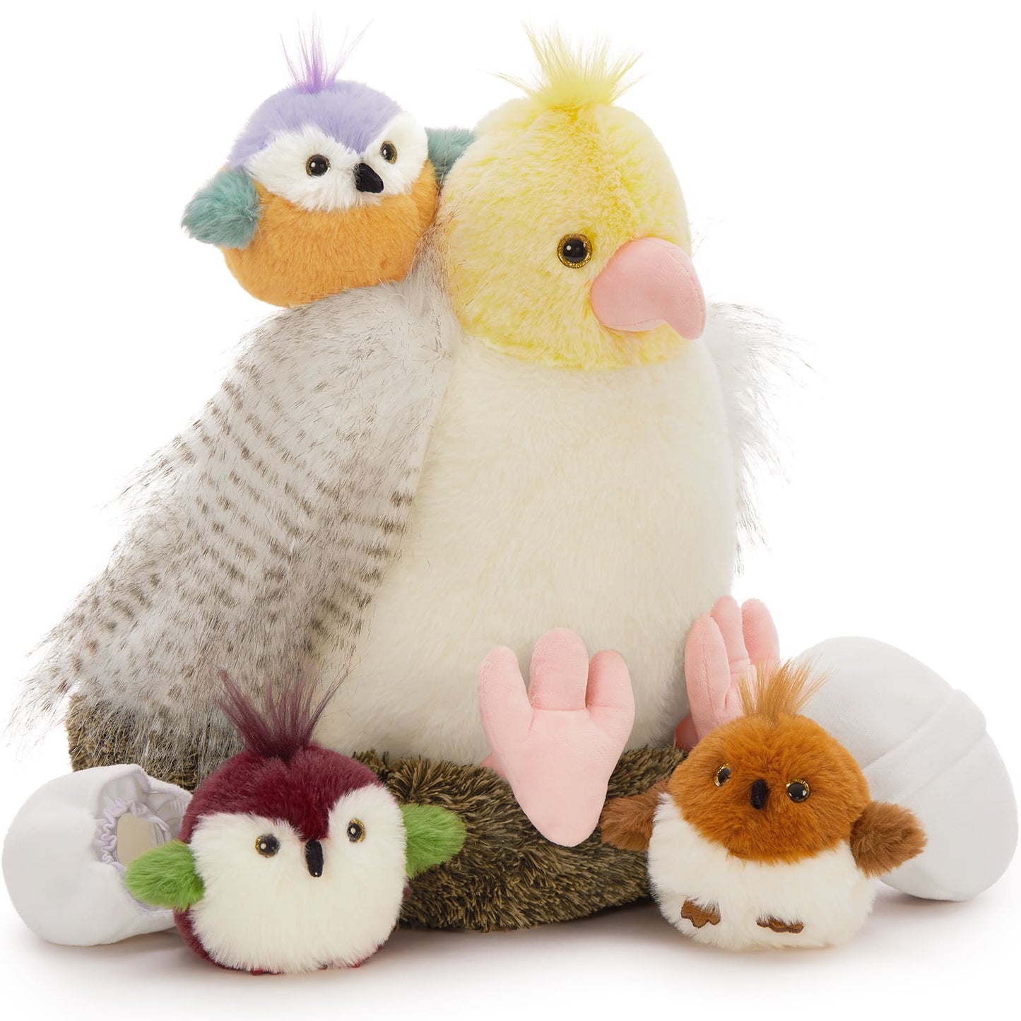 Budgerigar Stuffed Animals - Parakeet Plush Toys - One Big Parrot Plush with Three Parrot Baby Plushies - Parrot Stuffed Animals with Babies in the Belly - Parrot Stuffed Animal Babies with Their Mom - Christmas Birthday Thanksgiving Gift for Birders