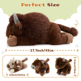 MorisMos 4Pcs Bison Stuffed Animal, 18inch Bison Mommy with 3 Baby Plush Toy, Soft Buffalo Wild Stuffed Animals Gift for Kids, Boys, Girls