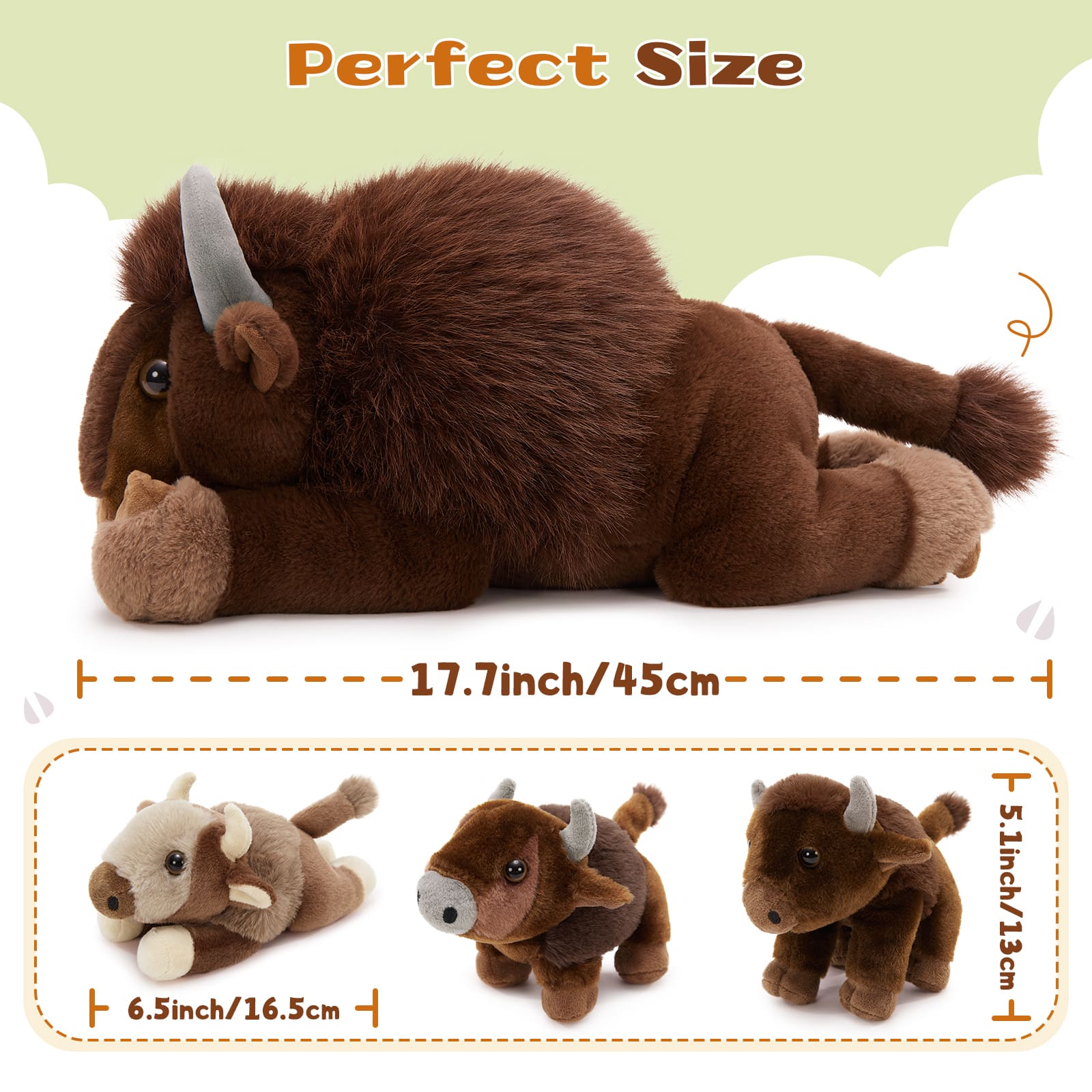 MorisMos 4Pcs Bison Stuffed Animal, 18inch Bison Mommy with 3 Baby Plush Toy, Soft Buffalo Wild Stuffed Animals Gift for Kids, Boys, Girls