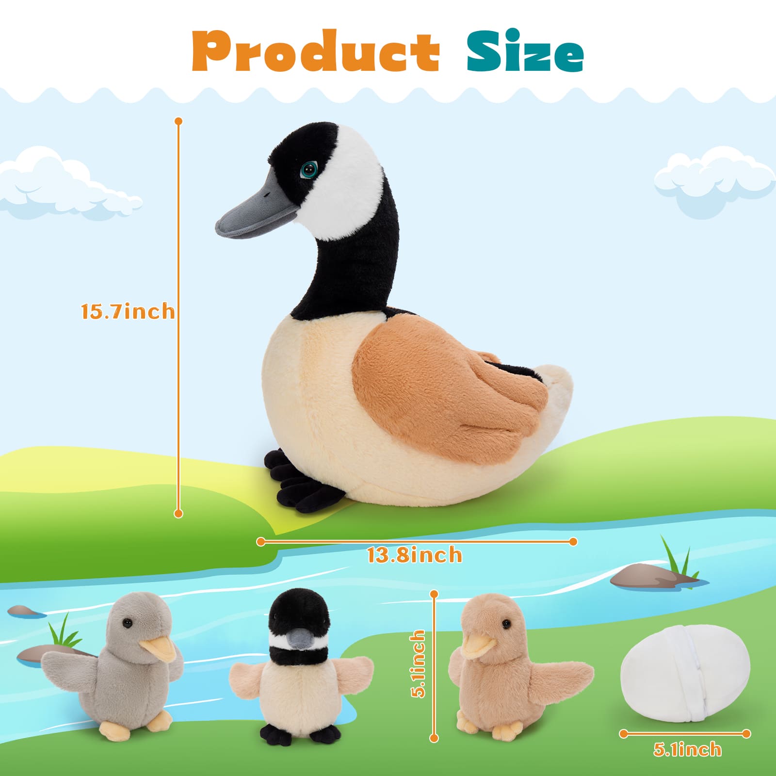 Canada Goose Plush Set with an Egg & Baby Goslings, 15.7 Inches