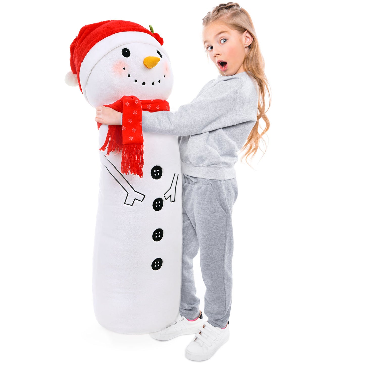 Christmas Throw Pillows for Bed Sofa - White Snowman Long Throw Pillow 43 Inches - Cartoon Snowman Cushion Pillows for Children - Cozy Long Soft Plush Pillows - Christmas Gift Ideas - Soft Body Pillows