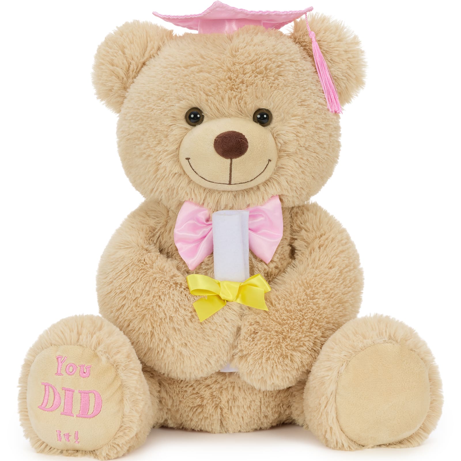 Graduation teddy bear plush wearing cap and bow tie holding diploma soft stuffed animal congratulatory gift for graduates