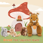 Fluffy Golden Brown Squirrel Plush Toy with Three Baby Squirrels - Soft, Hugable Stuffed Animal for Birthdays, Christmas, and More