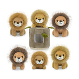 Six Lion Plush Toy Set with Stuffed Tree Stump Hideaway