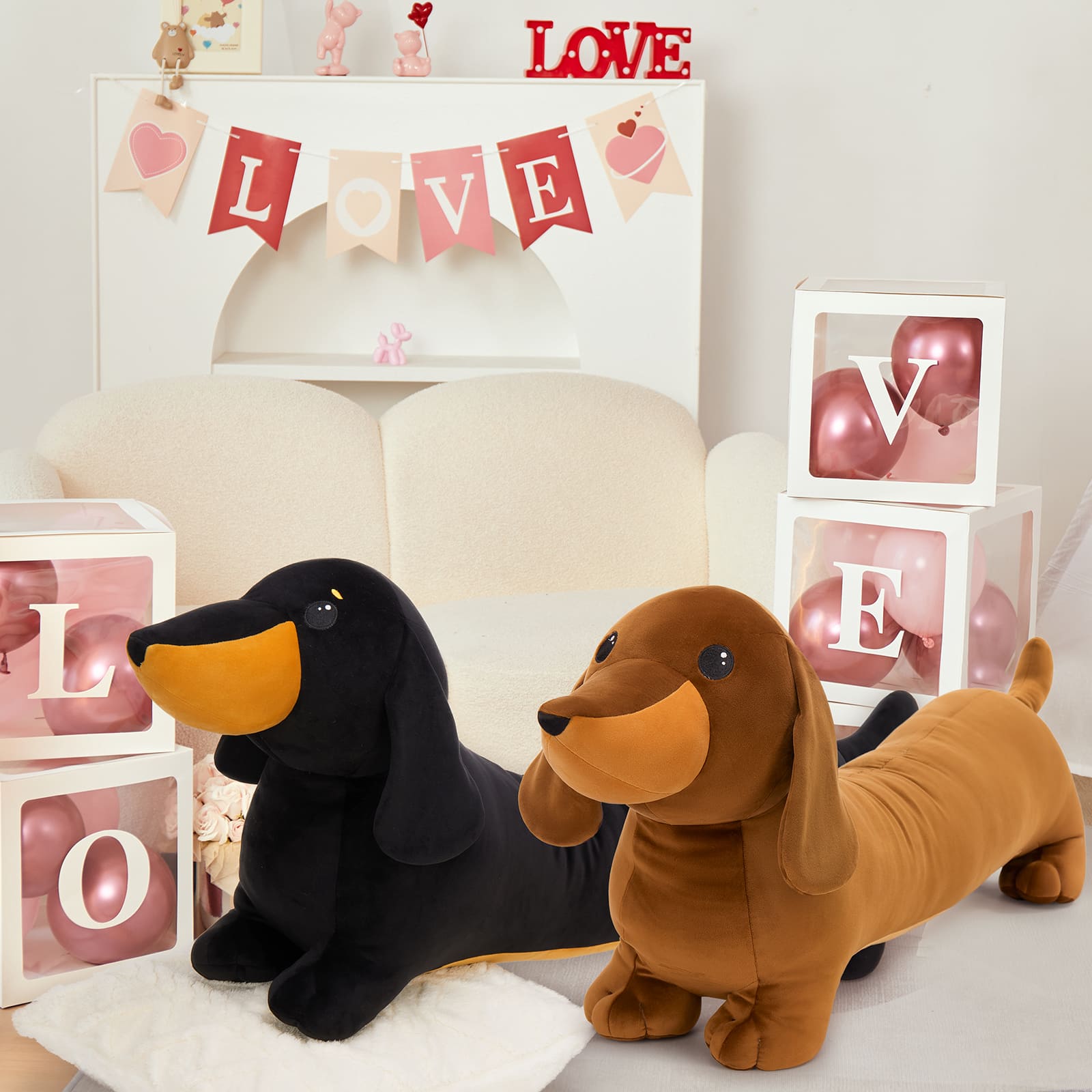 Dachshund Plush Pillow Dog Stuffed Animals, Brown/Black, 43.3 Inches