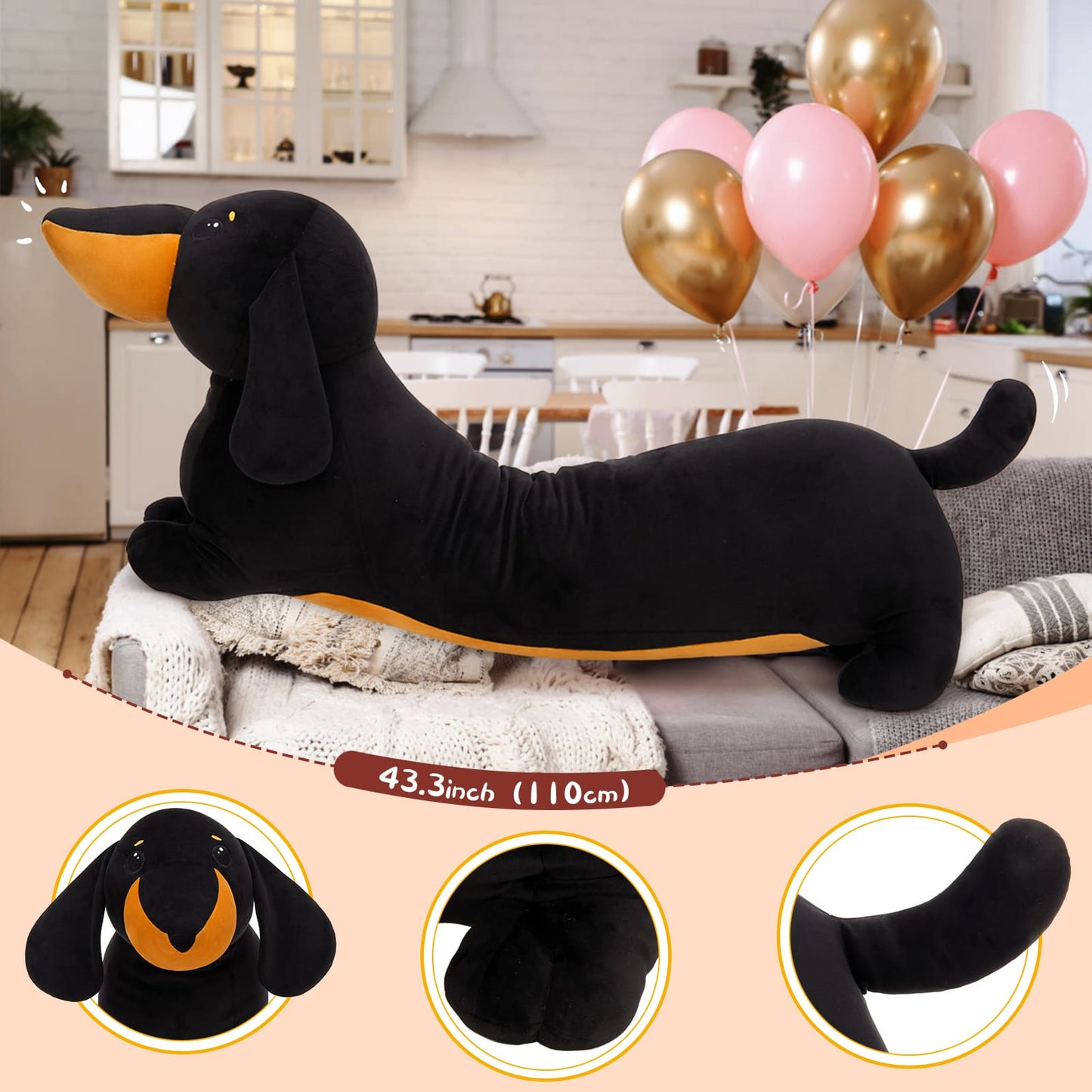 4 FT Giant Dachshund Long Plush Pillow - Dog Stuffed Animals Plush Toys - Body Pillows for Sofa Cushion - Birthday/Christmas Gift for Dog Lovers -  Giant Stuffed Animals - Free Shipping Now