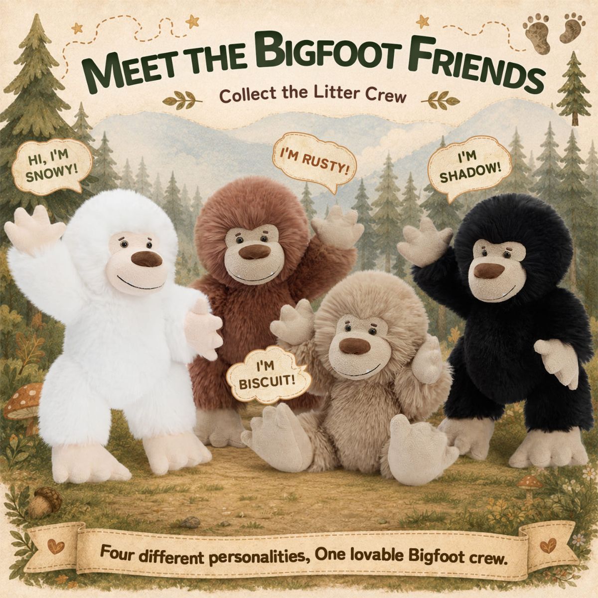 15.75-Inch Bigfoot Plush Stuffed Animal – 4 Pcs Soft & Cuddly Sasquatch Toy