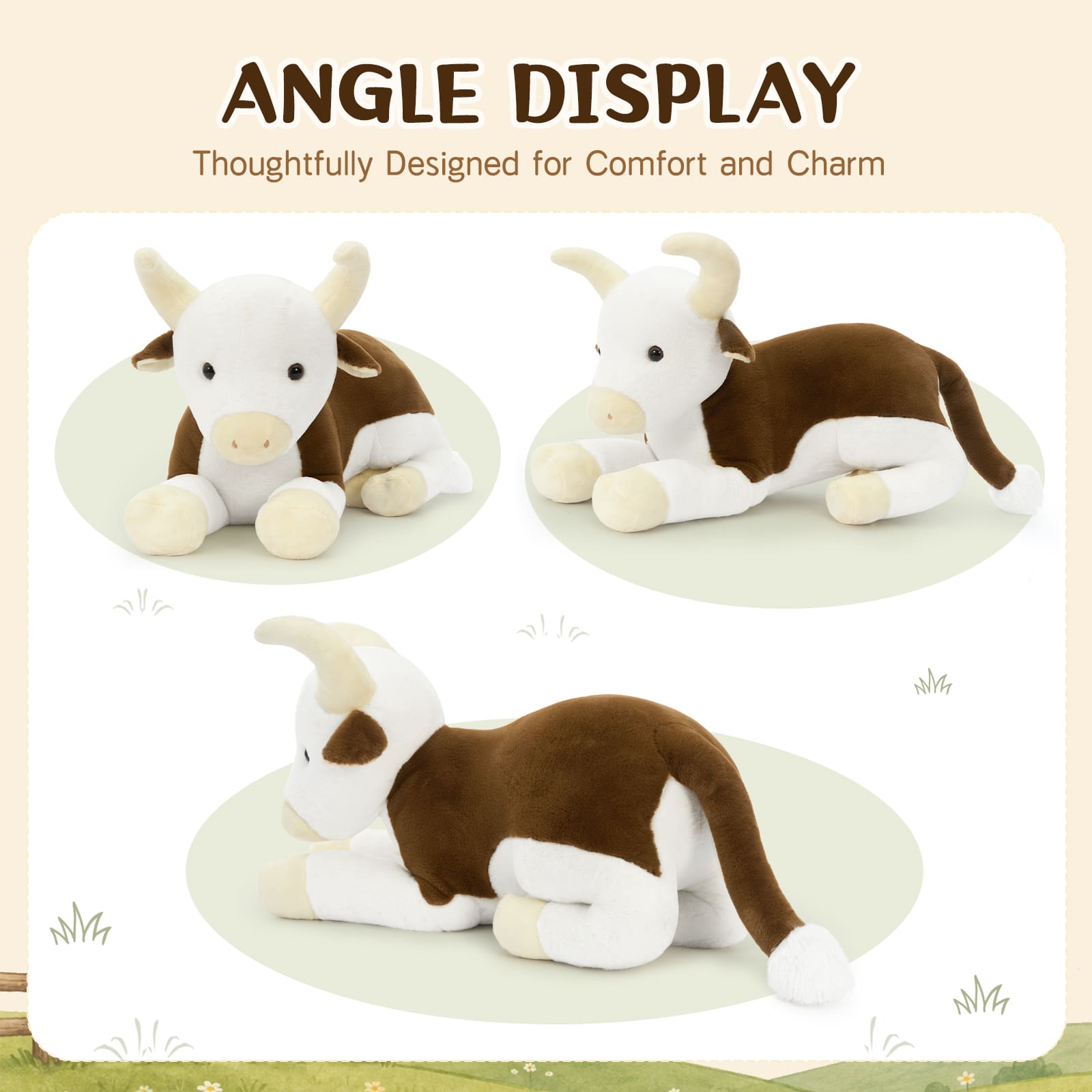 43.3-Inch Giant Plush Hereford Cattle Stuffed Animal Soft Farm Cow Pillow Toy