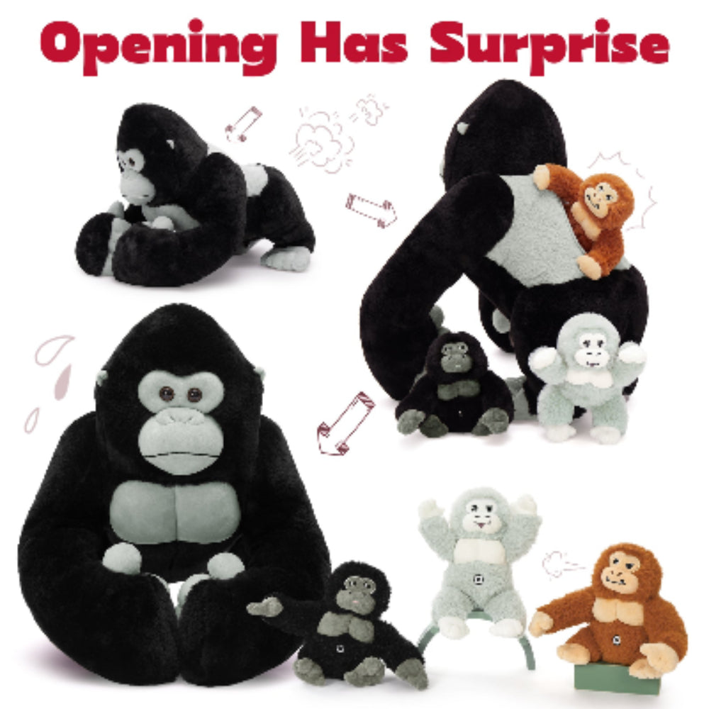 19.6-Inch Realistic Gorilla Plush Toy Set with Three Baby Gorillas