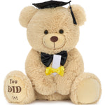Adorable plush graduation bear with black cap bow tie and diploma scroll cuddly congratulations gift for graduation party