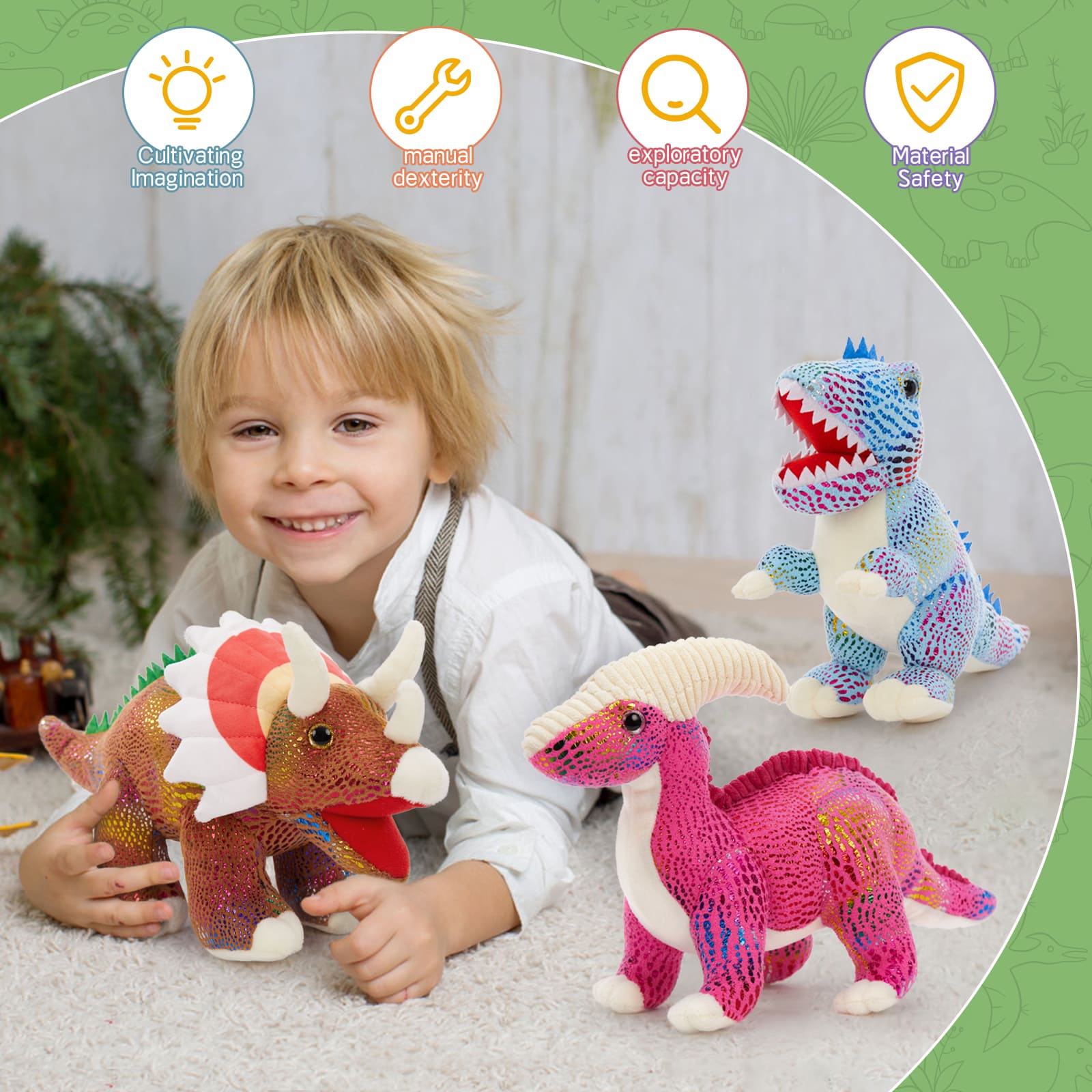 6 Pcs Small Dinosaur Stuffed Animals, 9.6 Inches