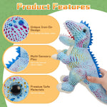 Cute glittery dinosaur plush toy set with T-Rex, Triceratops, Stegosaurus, Pteranodon, Brachiosaurus, and Parasaurolophus stuffed animals for kids and collectors