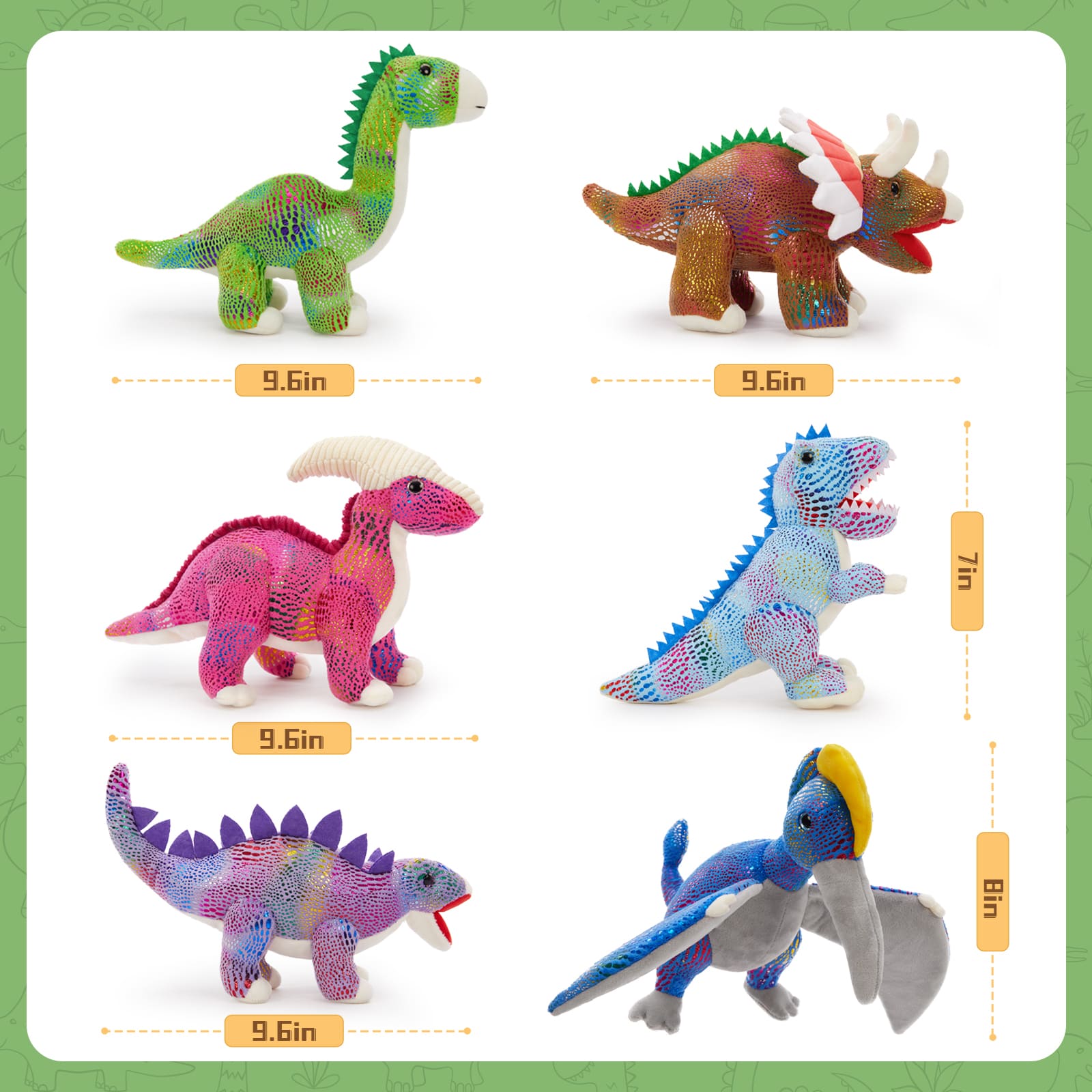 6 Pcs Small Dinosaur Stuffed Animals, 9.6 Inches