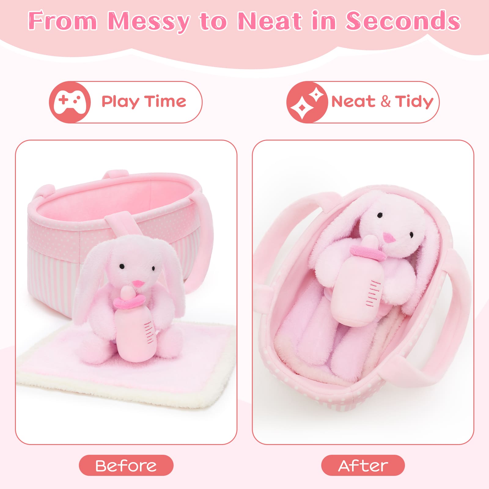 Cute Plush Bunny Gift Set with Basket, Blanket & Bottle