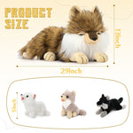 One Big Wolf Plush with Three Small Wolf Babies - Stuffed Animal Babies with Their Mom - Stuffed Animals with Babies in the Belly - Jungle Safari Plush Toys - Realistic Wolf Plush - Lifelike Wolf Plush Dolls - Birthday Baby Shower Christmas Gift for Children