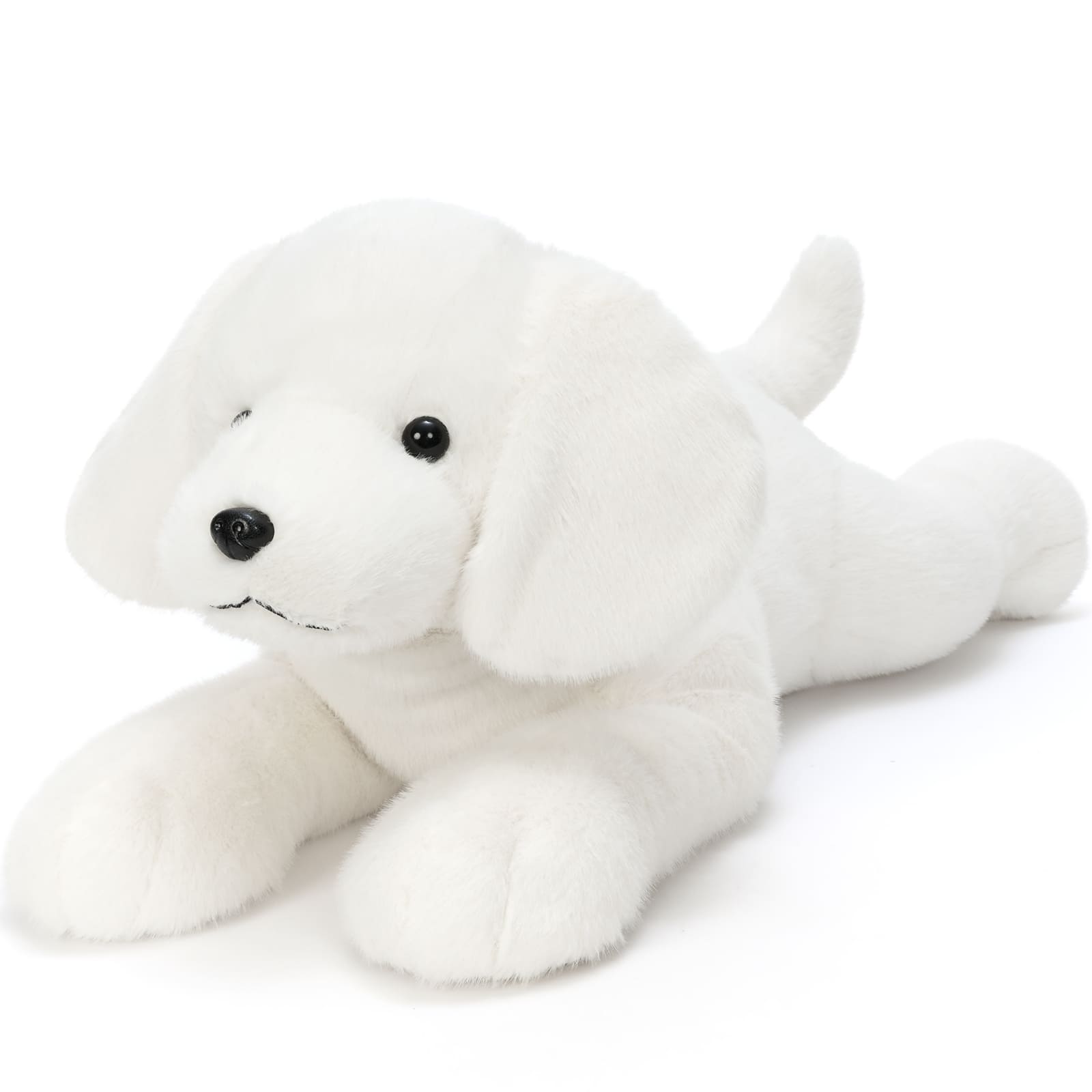 White plush dog toy on a white background