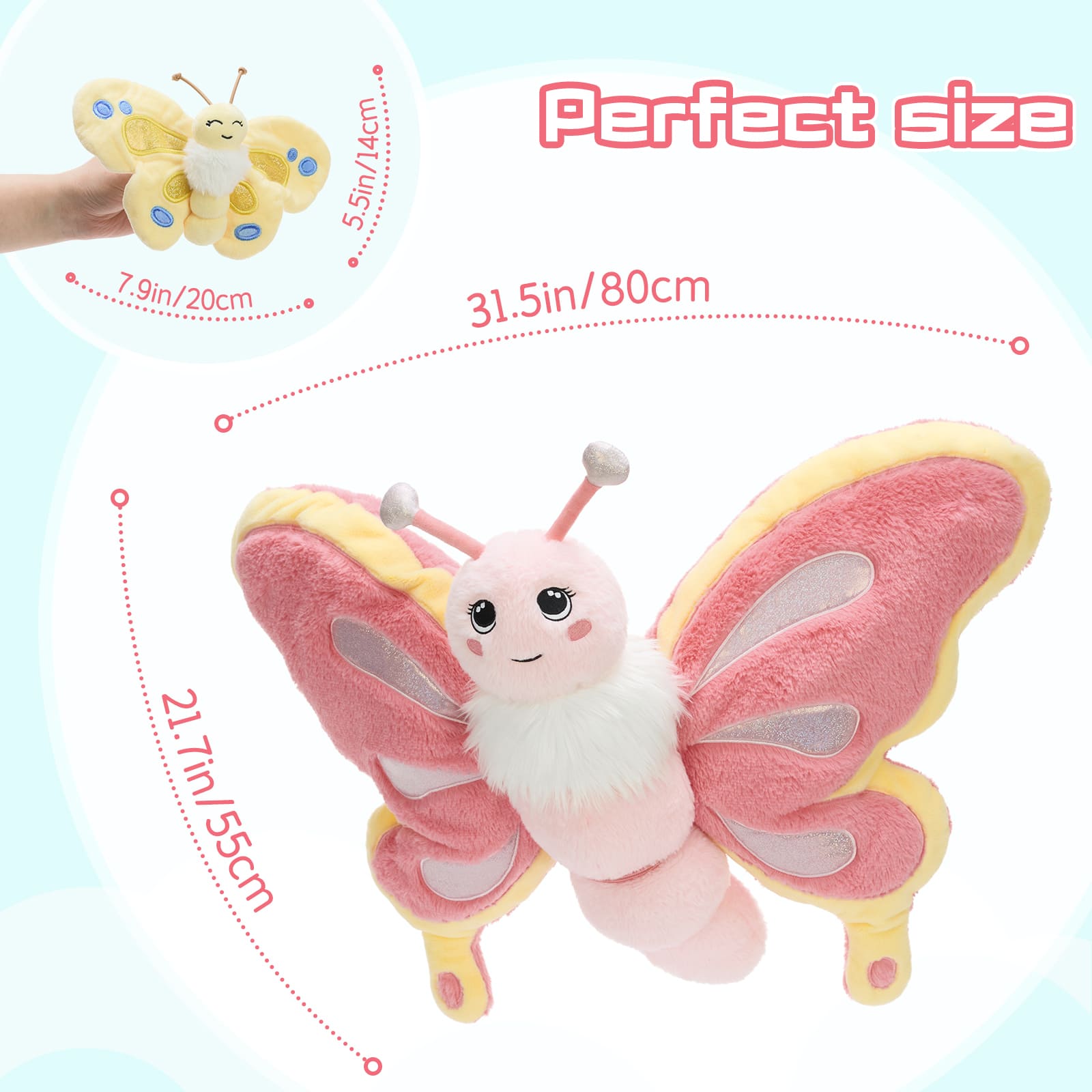 Cute Butterfly Plush Toy with Three Mini Butterflies, 31.5 Inches