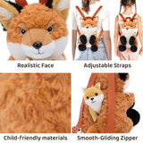 Fox Plush Backpack with Three Mini Fox Plushies Inside