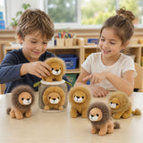 Six Lion Plush Toy Set with Stuffed Tree Stump Hideaway
