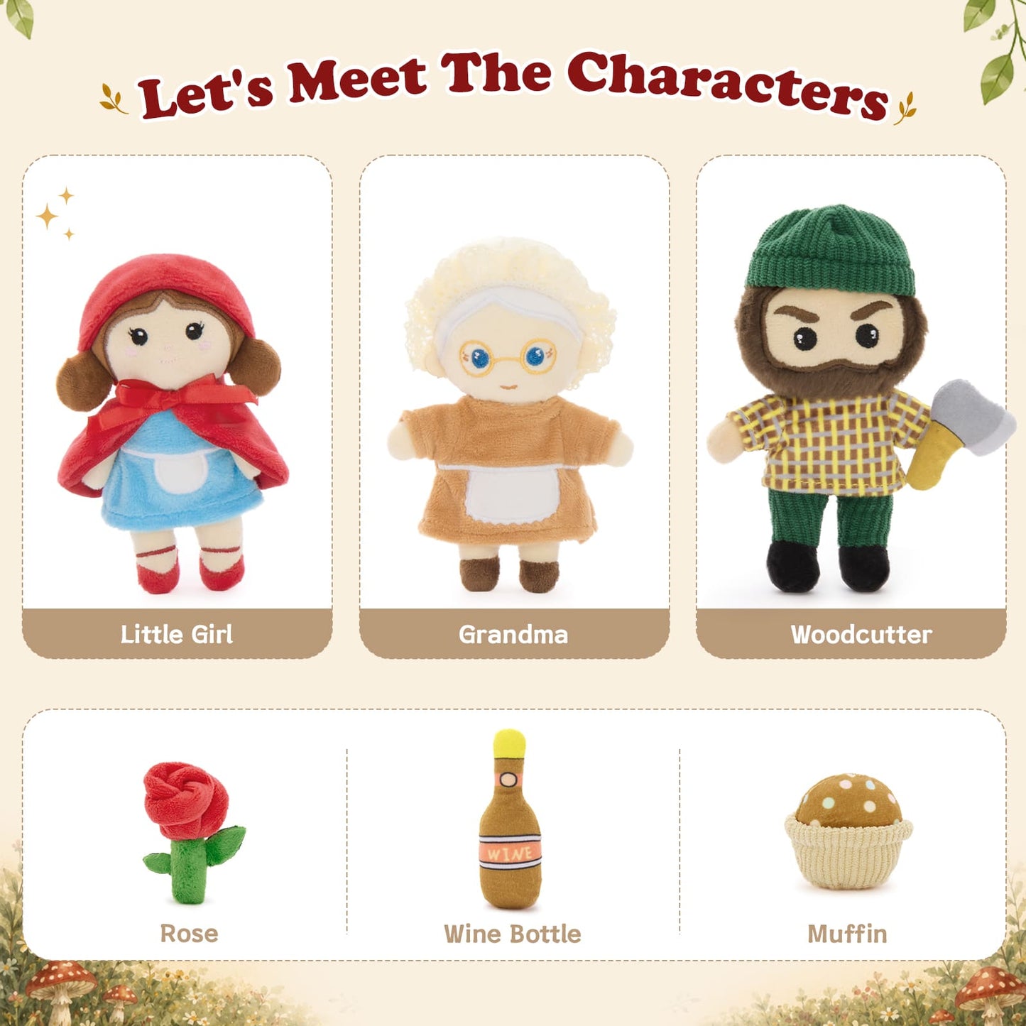 Storybook Character Plush Toy Set – Little Girl, Grandma, Hunter & Wolf Stuffed Dolls