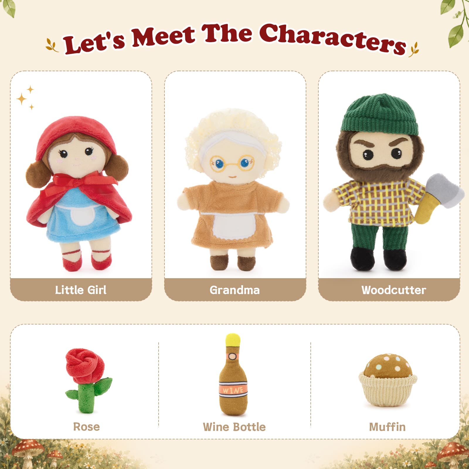 Storybook Character Plush Toy Set – Little Girl, Grandma, Hunter & Wolf Stuffed Dolls