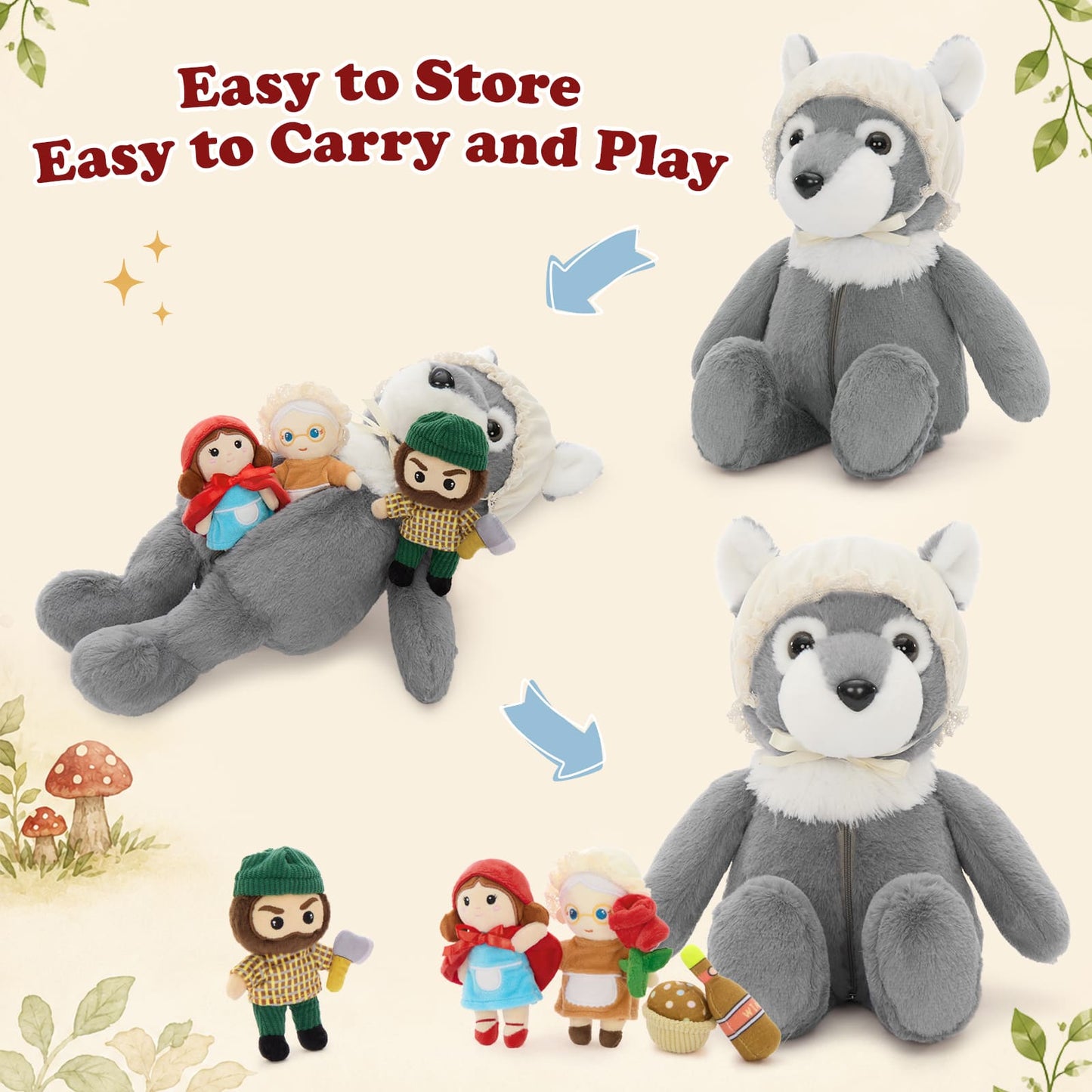 Storybook Character Plush Toy Set – Little Girl, Grandma, Hunter & Wolf Stuffed Dolls