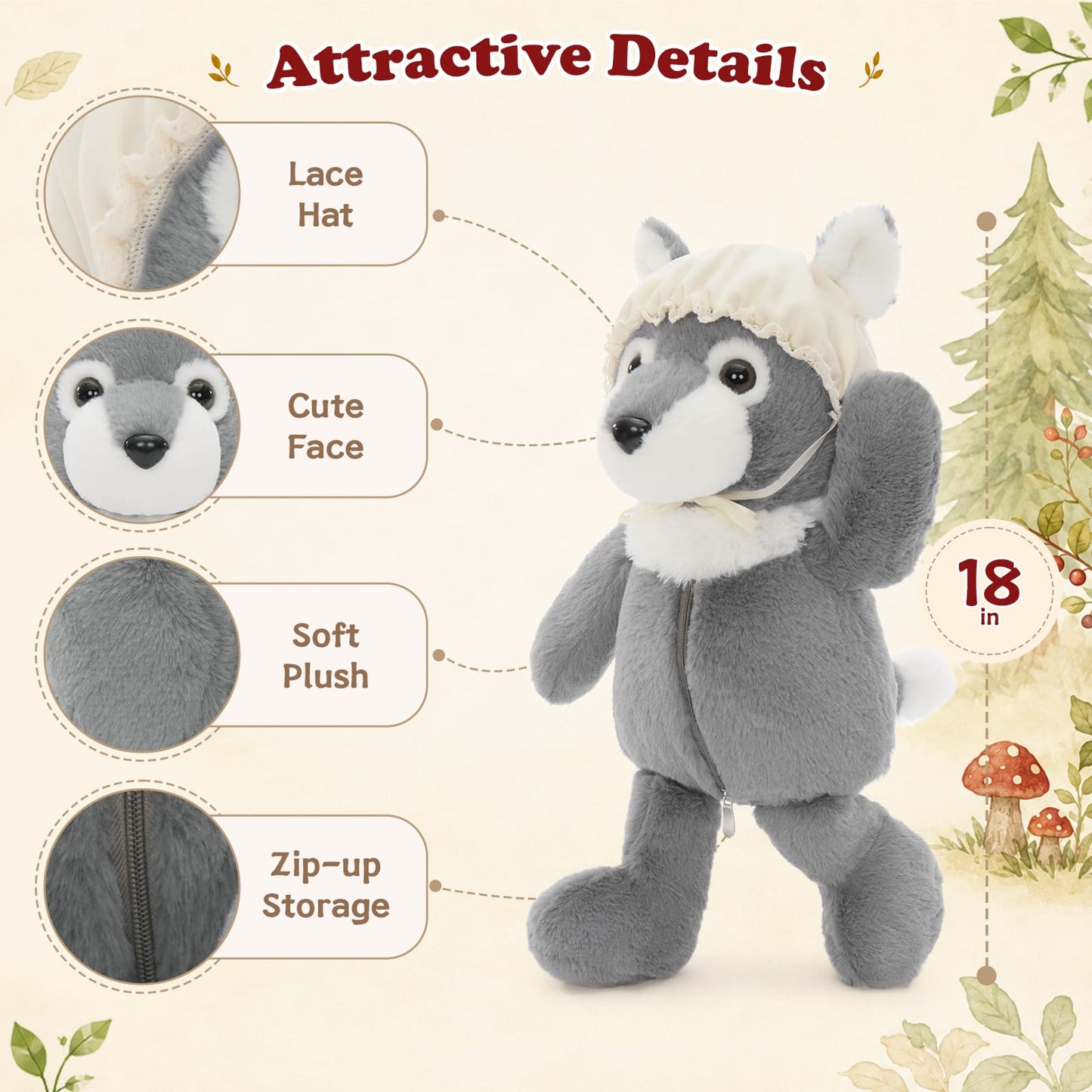 Storybook Character Plush Toy Set – Little Girl, Grandma, Hunter & Wolf Stuffed Dolls