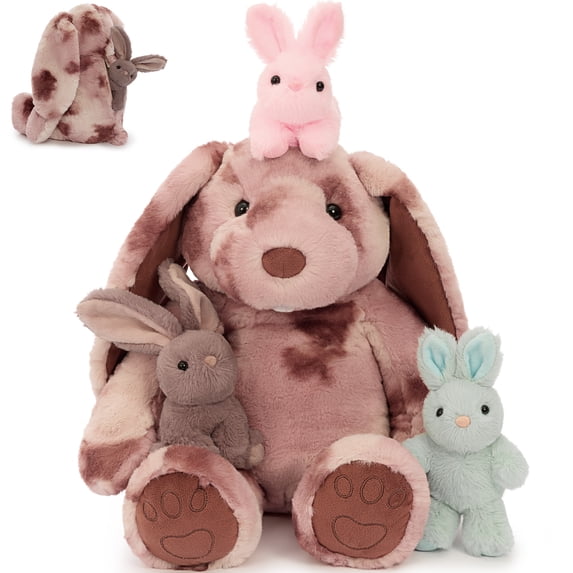 MaoGoLan 4Pcs Giant Bunny Stuffed Animals Large Pink Stuffed Bunny with 3 Babies Inside Rabbit Plush Toy