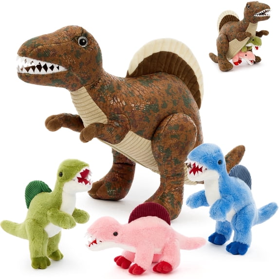 MaoGoLan 17" Spinosaurus Dinosaur Stuffed Animals 4Pcs Stuffed Spinosaurus Mommy & 3 Babies Plush Toys