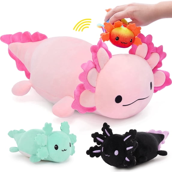 MaoGoLan 23.5" Pink Giant Axolotl Stuffed Animals with 3 Babies Inside Large Axolotl Plush Toy with Movement can Make Sounds