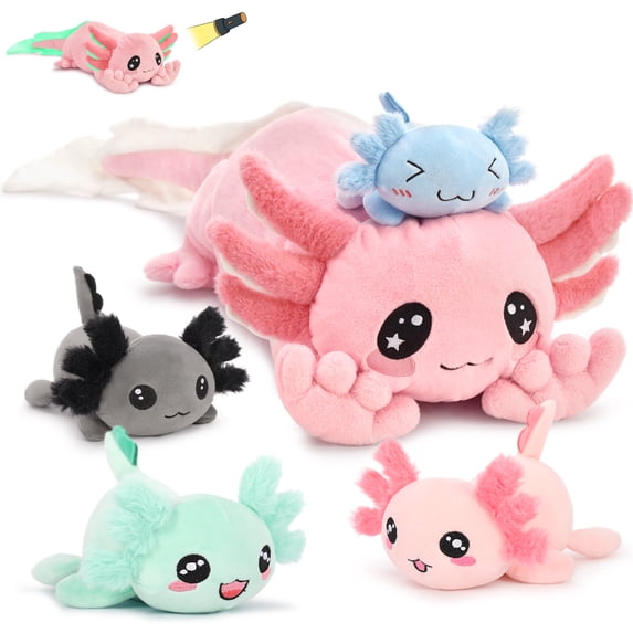 MaoGoLan 31.89" Giant Glow in the Dark Axolotl Stuffed Animals with 4 Babies Inside Large Axolotl Plush Toy Stuffed Newt Toys