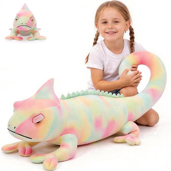 MaoGoLan 39" Pastel Tie-Dye Lizard Stuffed Animal Giant Lizard Plush Toy