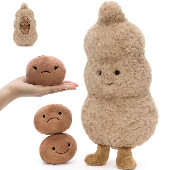 MaoGoLan 4 Pcs Peanut Stuffed Animal 16'' Large Stuffed Peanut with 3 Cute Peanuts Inside Plush Toy