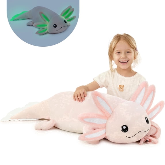 MaoGoLan 48'' Giant Glow in The Dark Axolotl Plush Toy Pillow Pink Axolotl Stuffed Animal Stuffed Salamander