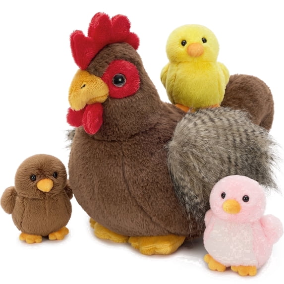 MaoGoLan 4Pcs Chicken Stuffed Animals 11.81 '' Stuffed Hen with Baby Chicks Farm Plush Toy Set