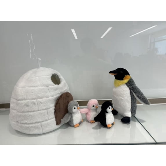 MaoGoLan 5 Pcs Penguin Stuffed Animal 11.8'' Stuffed Penguin with A Large Lgloo and 3 Baby Penguins Plush Toy