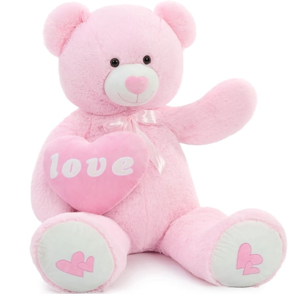 MaoGoLan 5ft Big Teddy Bear Stuffed Animal Giant Pink Bear with Heart Plush Toy