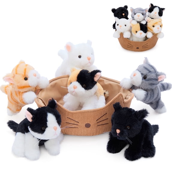 MaoGoLan 7 Pcs Bulk Kitten Stuffed Animals Set, Cute Stuffed Cat Toys with a Cat Bed Plush