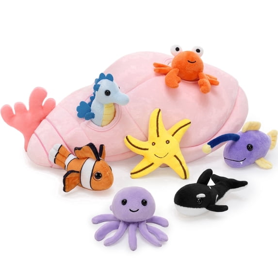 MaoGoLan 9 Pcs Conch Stuffed Animal 13'' Large Stuffed Conch With 8 Sea Animals Inside Plush Toy