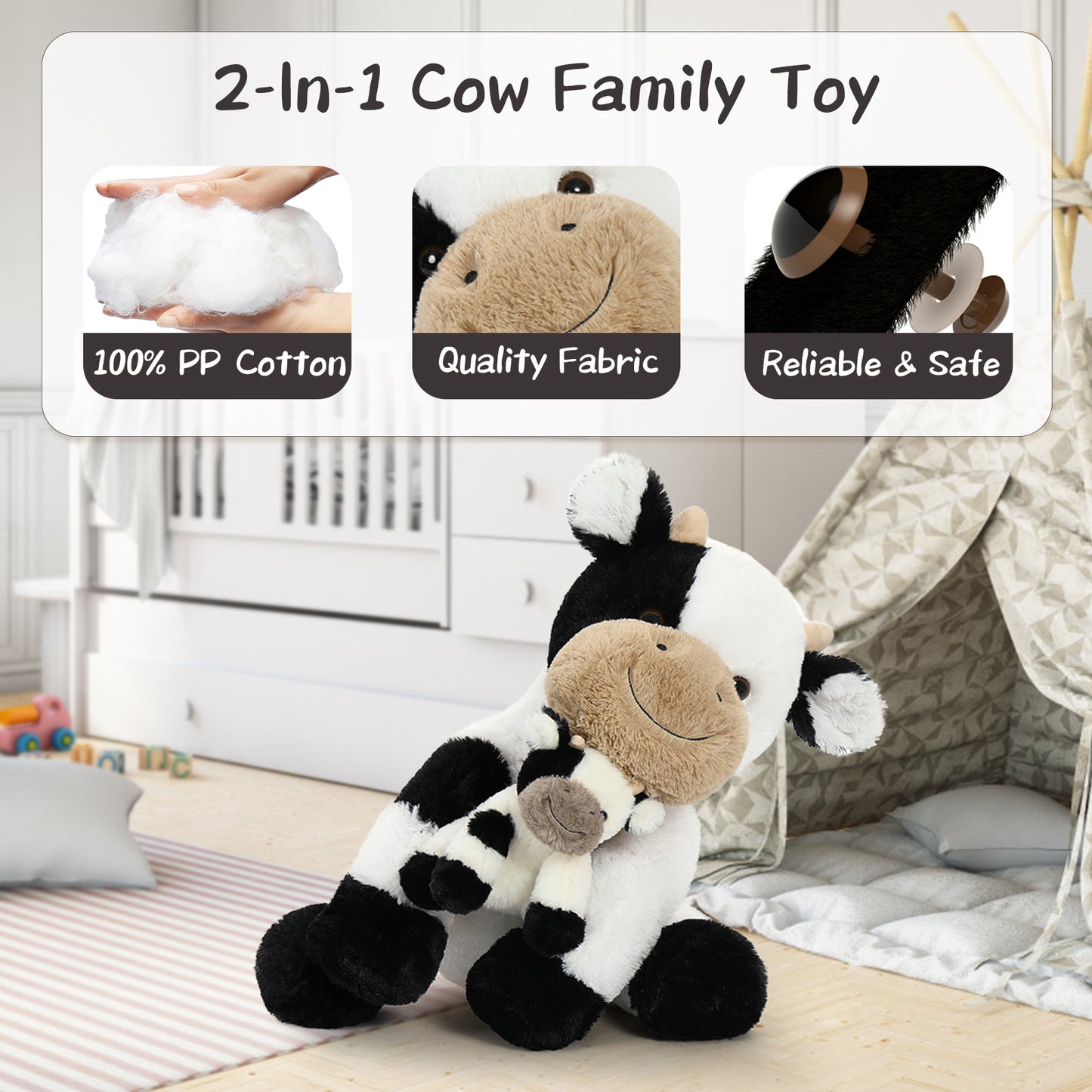 Dairy Cow Stuffed Animals Farm Plush Toys, 19.68 Inches
