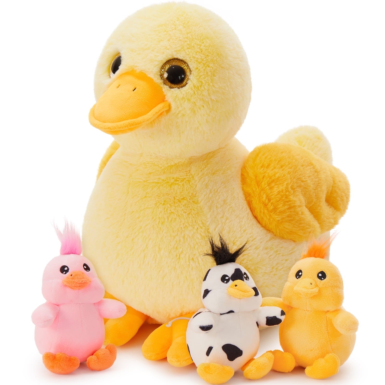 MorisMos 11" Duck Stuffed Animal Mommy Duck with 3 Baby Wind Up Plush Toy