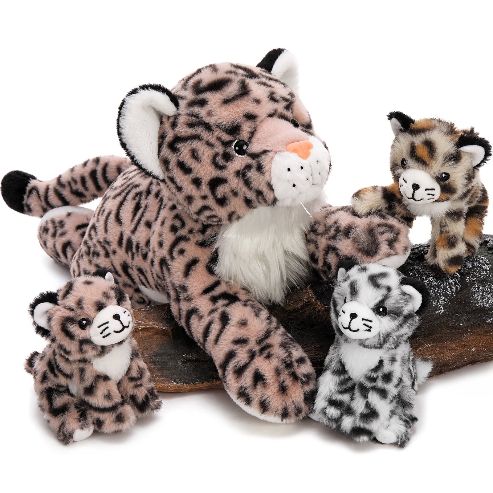 MorisMos 18" Pink Leopard Stuffed Animals with 3 Babies
